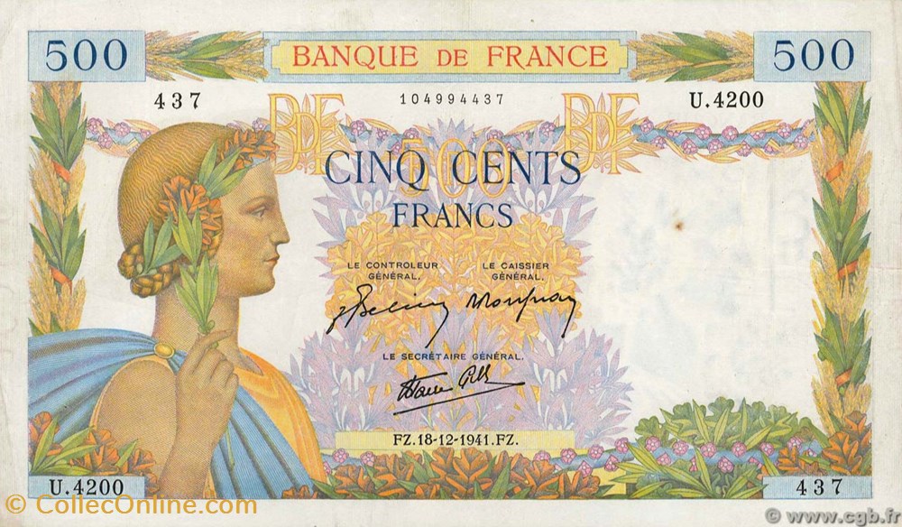 billets 500 francs la paix