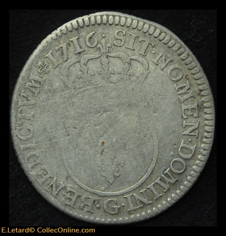 monnaies europe medievale france royales dixieme ecu vertugadin 1716 g