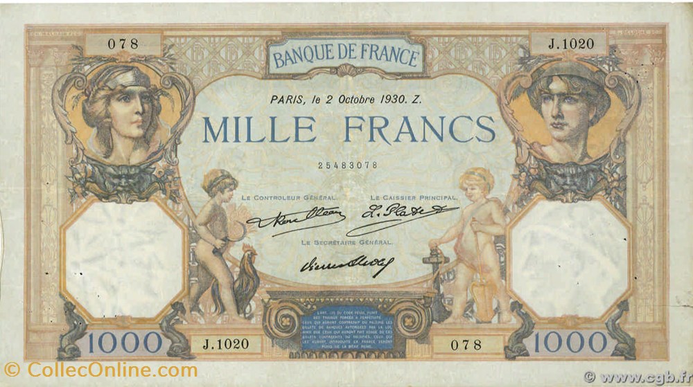 billets 1000 francs ceres et mercure