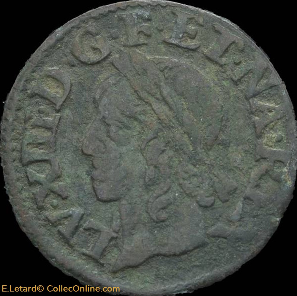 Louis XIII - Double Tournois de Tours Type de Warin 1643 - CGKL.516 monnaies europe medievale france royales louis xiii double tournois de tours type de warin 1643 cgkl 516
