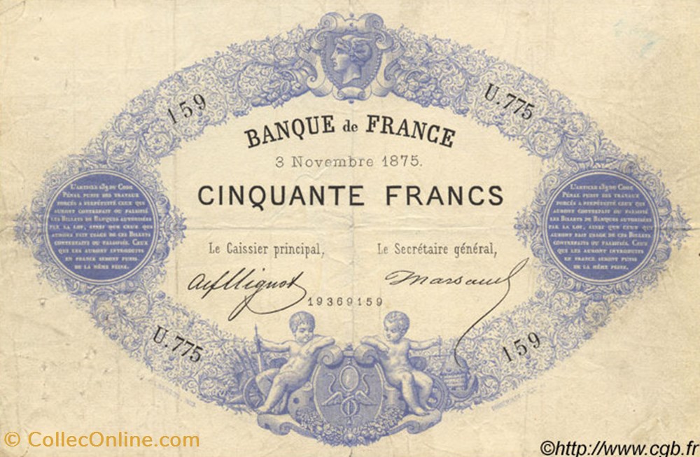 billets 50 francs type 1868 indices noirs