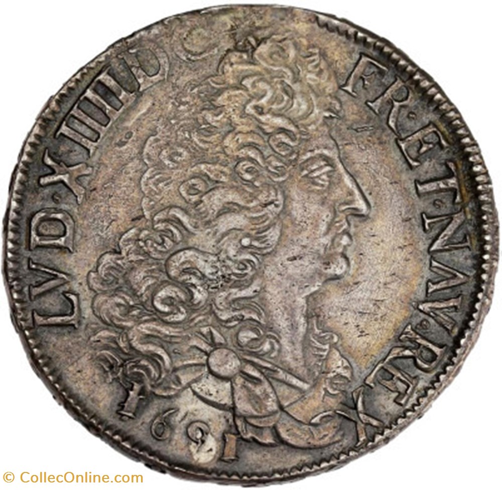 monnaies europe medievale france royales ecu aux 8l type 1 1691 g