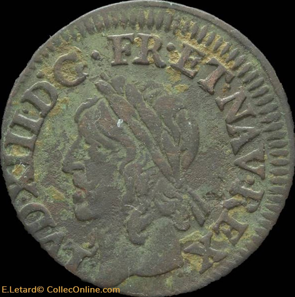 Louis XIII - Double Tournois de Corbeil Type de Warin 1643 - CGKL.516 monnaies europe medievale france royales louis xiii double tournois de corbeil type de warin 1643 cgkl 516