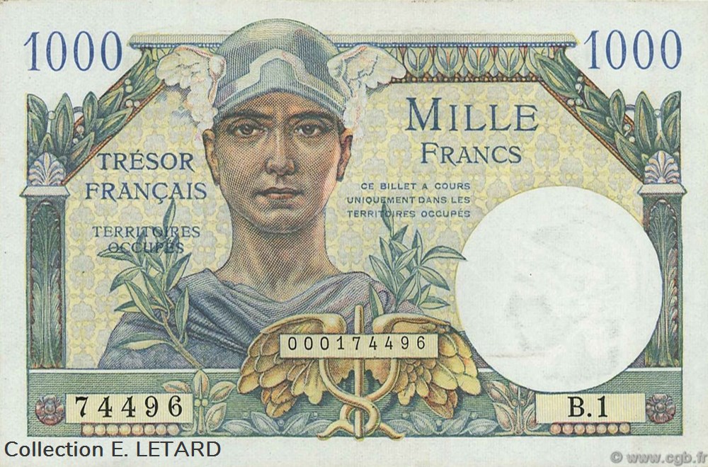 1000 Francs Trésor Francais billets 1000 francs tresor francais