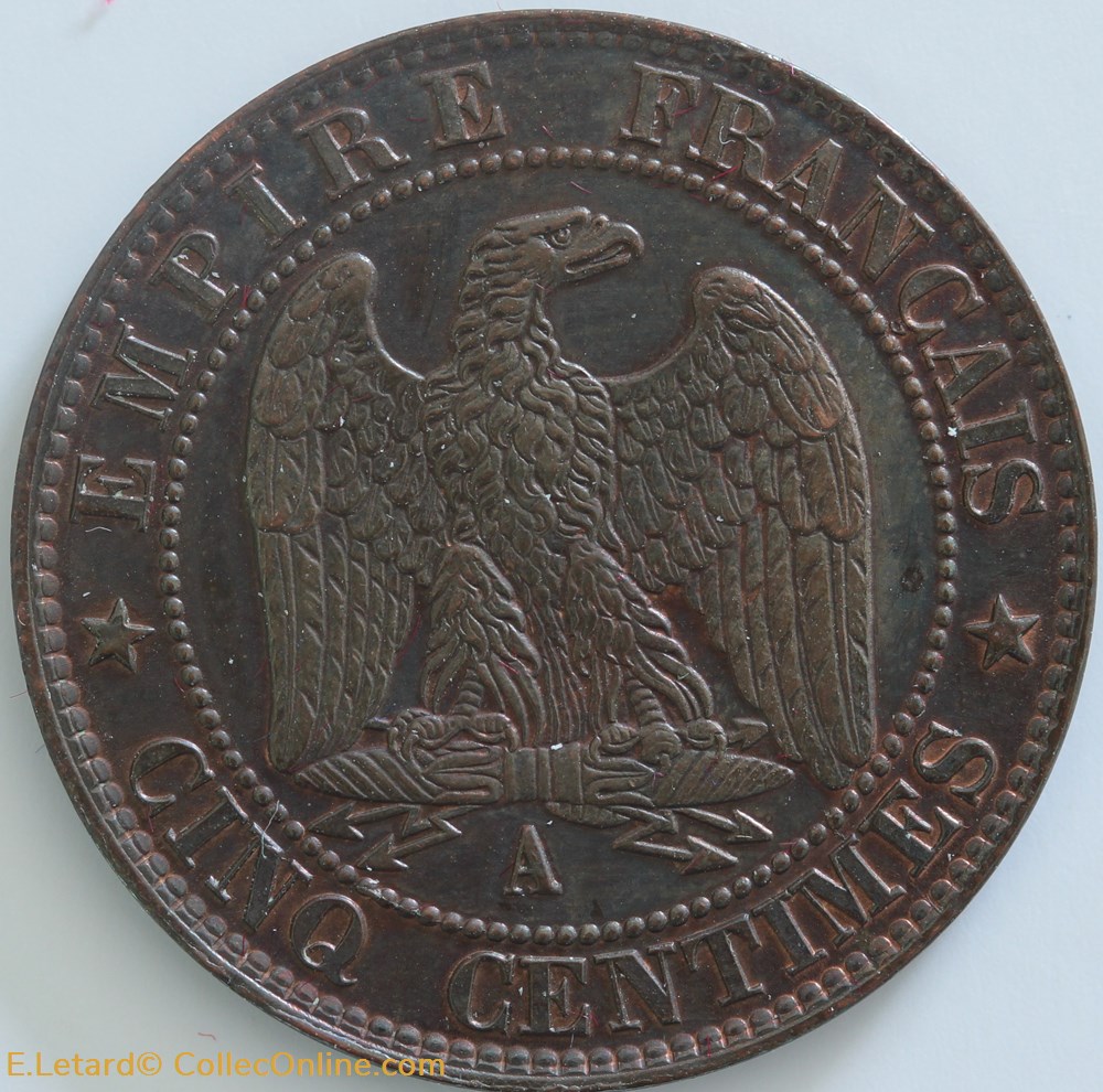 monnaies monde france cinq centimes tete lauree 1864 a