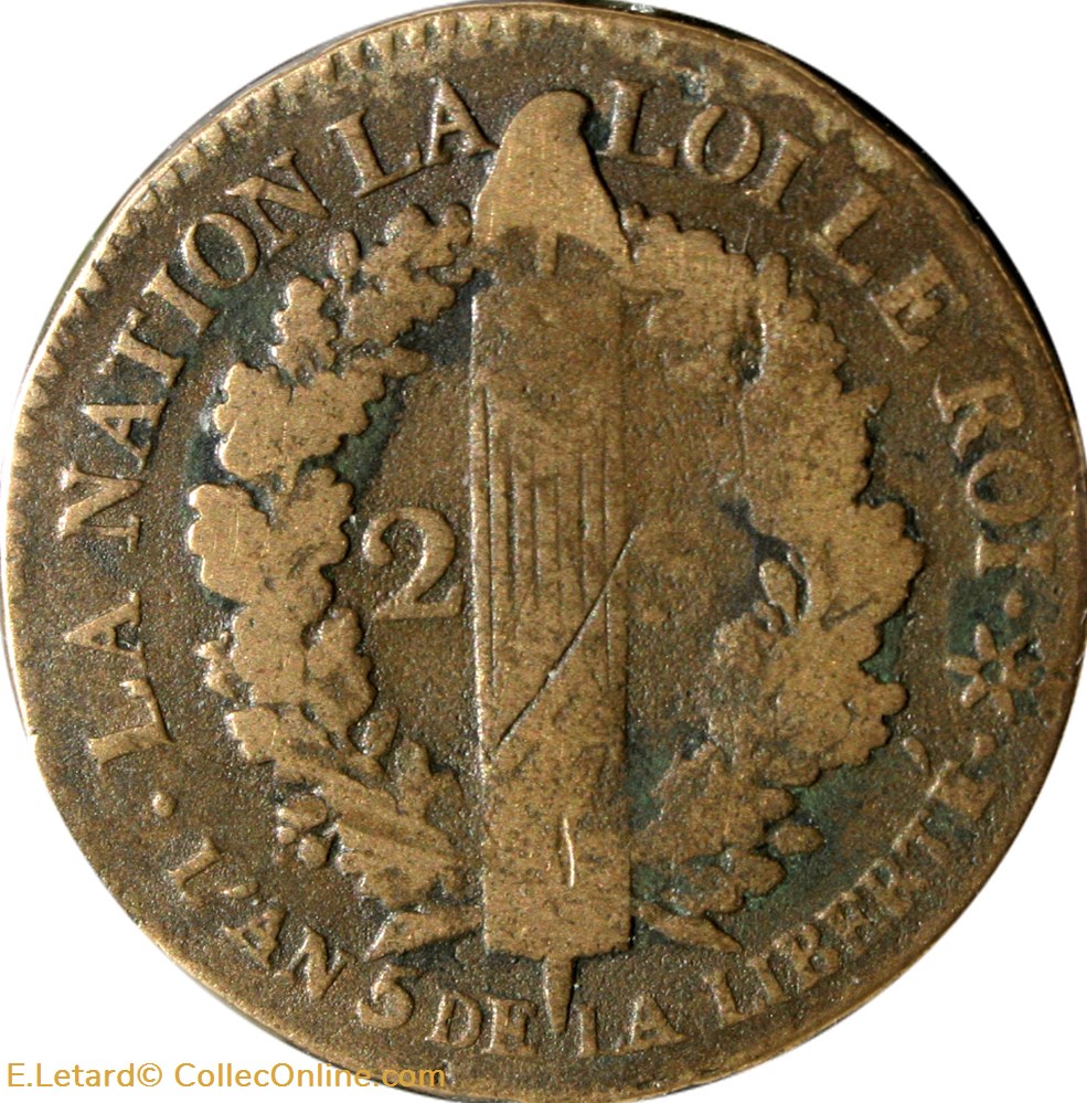 monnaies monde france constitution 2 sols francais 1793 strasbourg