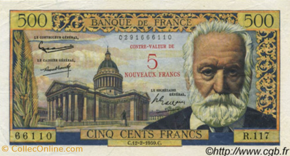 5 Nouveaux Francs sur 500 Francs billets 5 nouveaux francs sur 500 francs