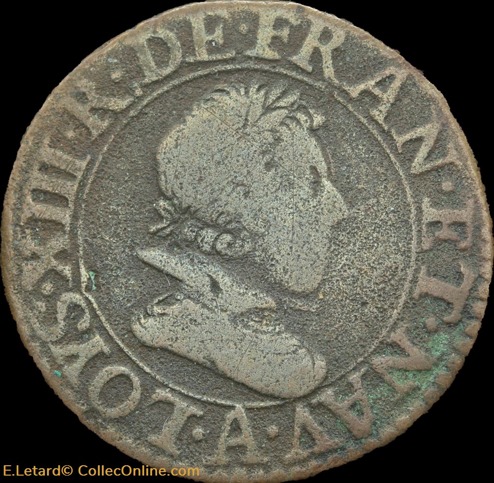 monnaies europe medievale france royales louis xiii double tournois de paris type 3 1628 cgkl 390