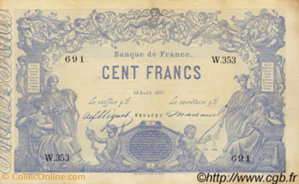 100 francs type 1862 - Indices noirs billets 100 francs type 1862 indices noirs