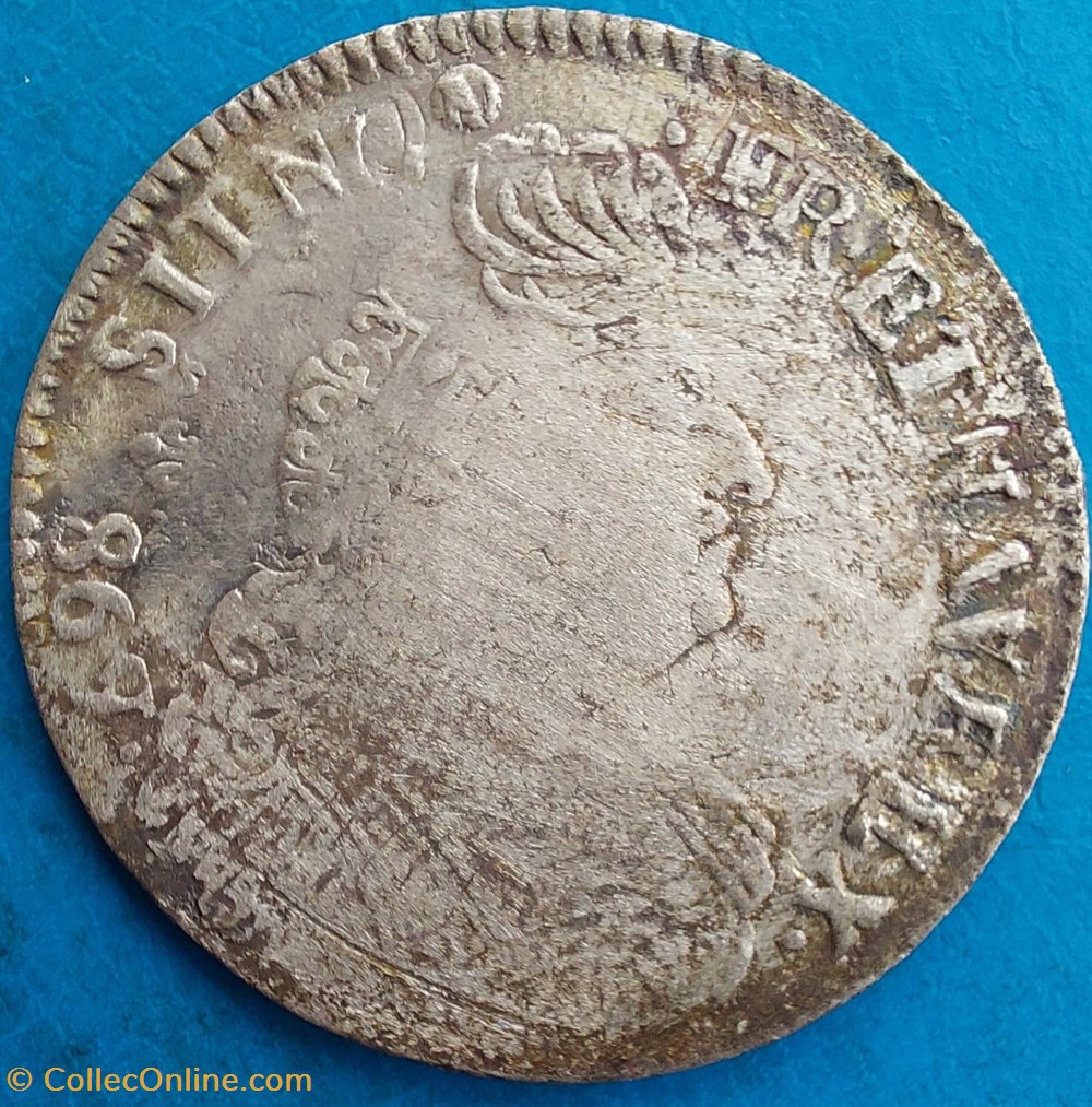 Demi écu aux 8L type 2 1704 G monnaies europe medievale france royales demi ecu aux 8l type 2 1704 g