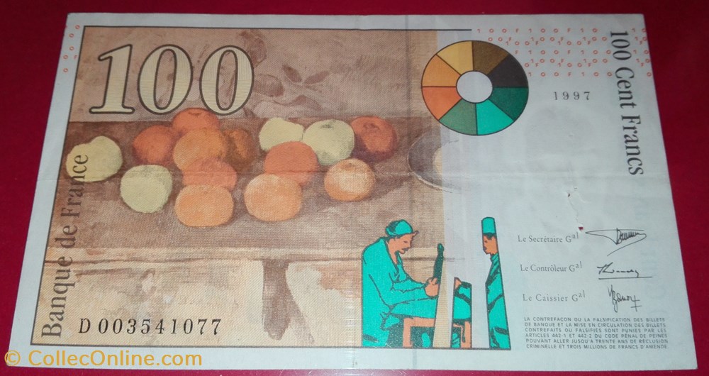100 Francs Cézanne billets 100 francs cezanne
