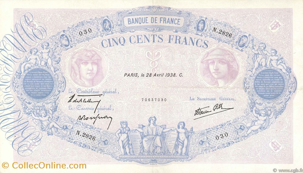 500 Francs Bleu et rose modifié billets 500 francs bleu et rose modifie