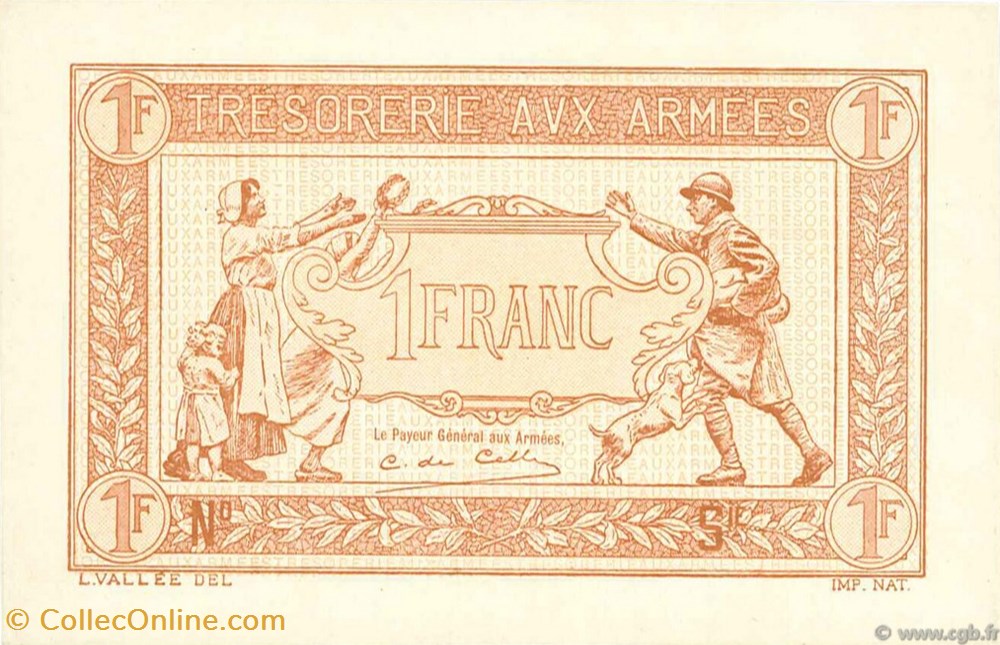 1 Franc Trésorerie aux armées 1917 billets 1 franc tresorerie aux armees 1917