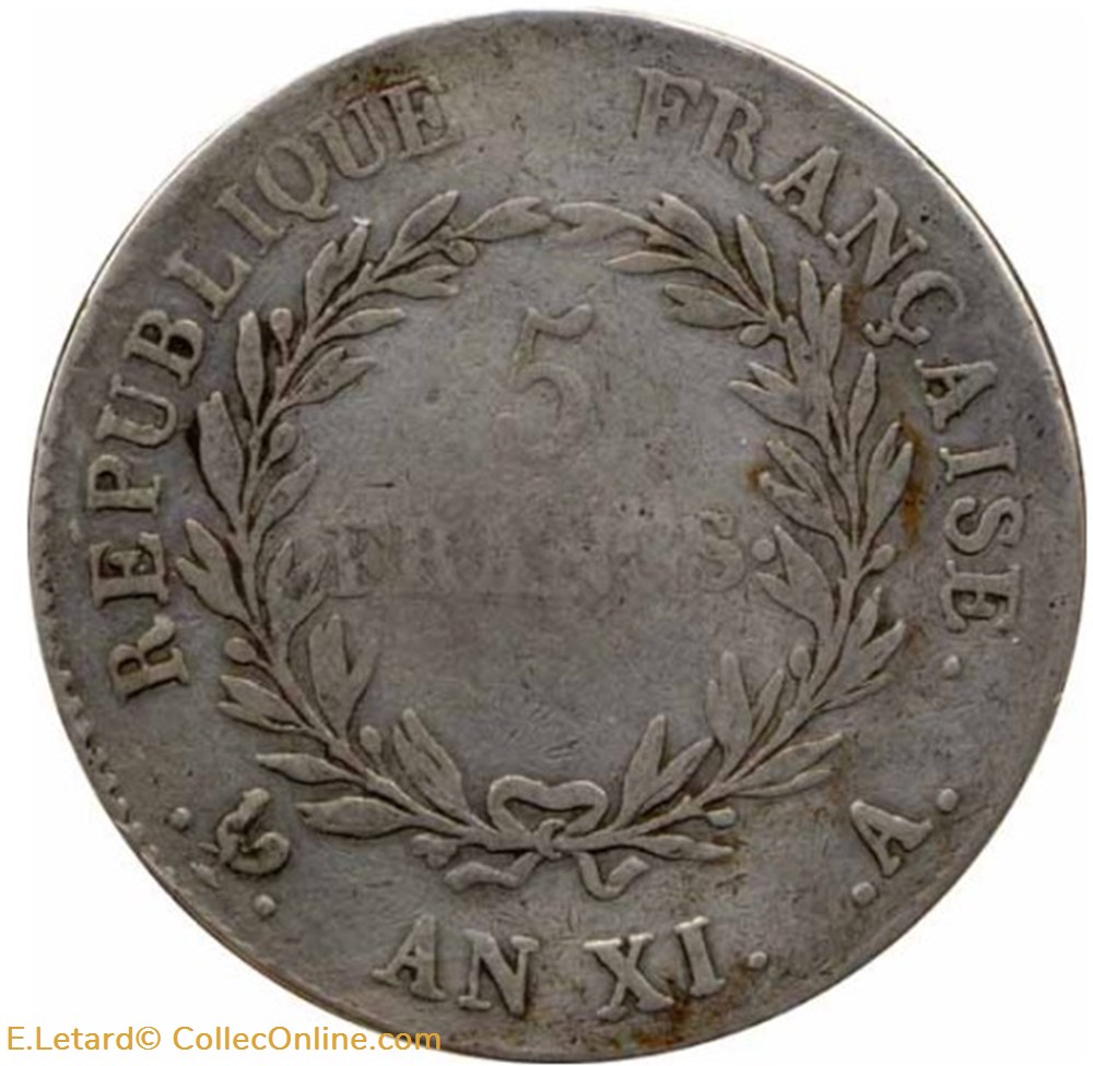 5 Francs - An XI A monnaies monde france 5 francs an xi a