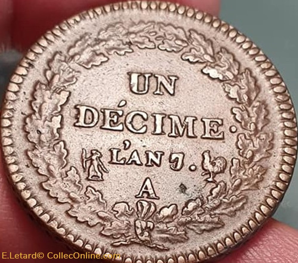 1 Décime - An 7 sur 5 A - Coq sur Corne monnaies monde france 1 decime an 7 sur 5 a coq sur corne