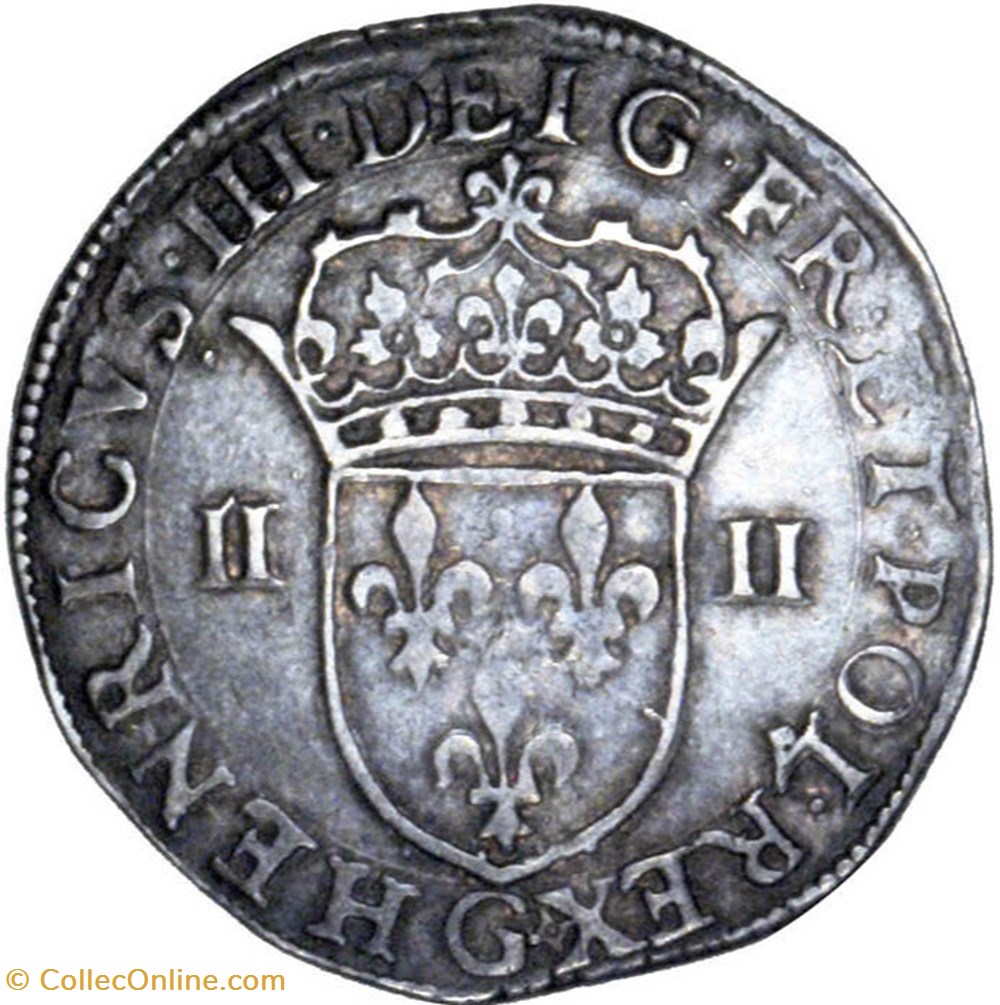 Quart d'écu, écu de face - 1587 monnaies europe medievale france royales quart ecu ecu de face 1587