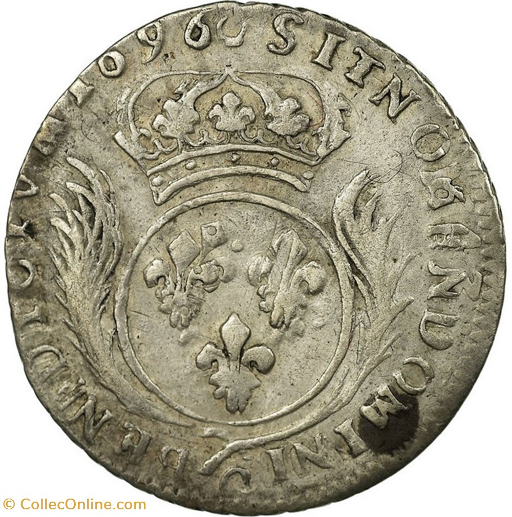 monnaies europe medievale france royales douxieme ecu aux palmes 1696 g