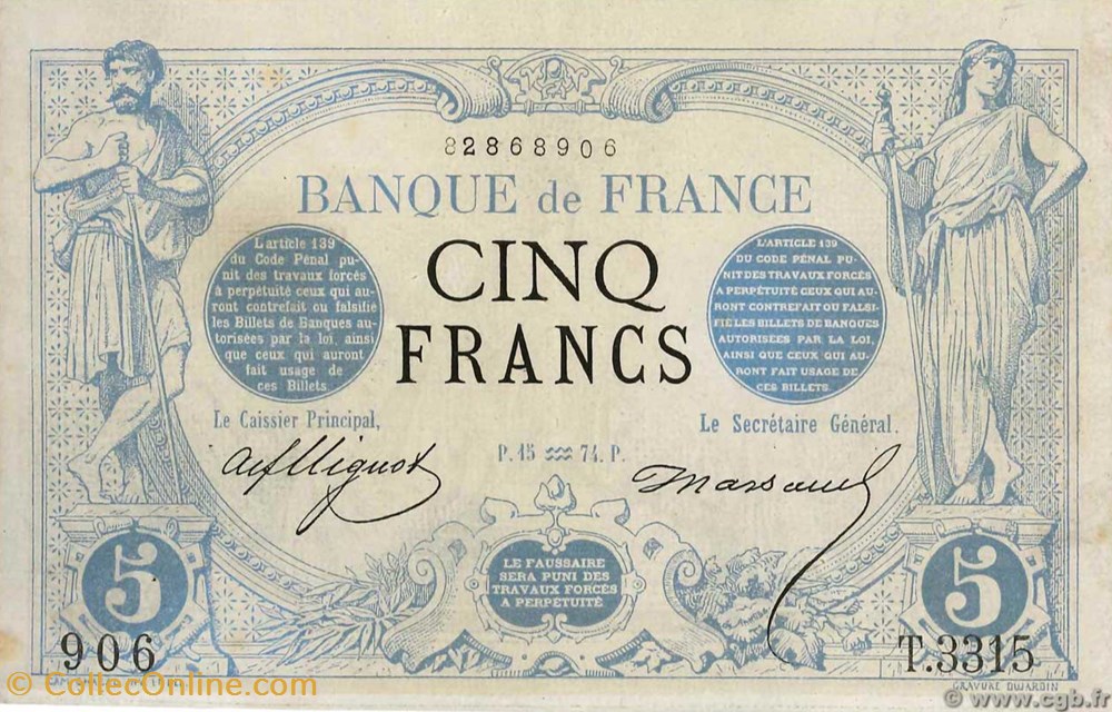 5 Francs Noir billets 5 francs noir