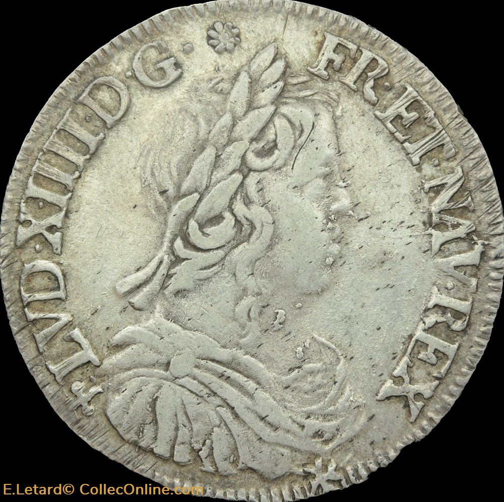 Demi écu à la mèche longue 1652 F monnaies europe medievale france royales demi ecu a la meche longue 1652 f