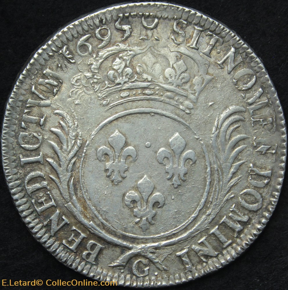 monnaies europe medievale france royales ecu aux palmes 1695 g