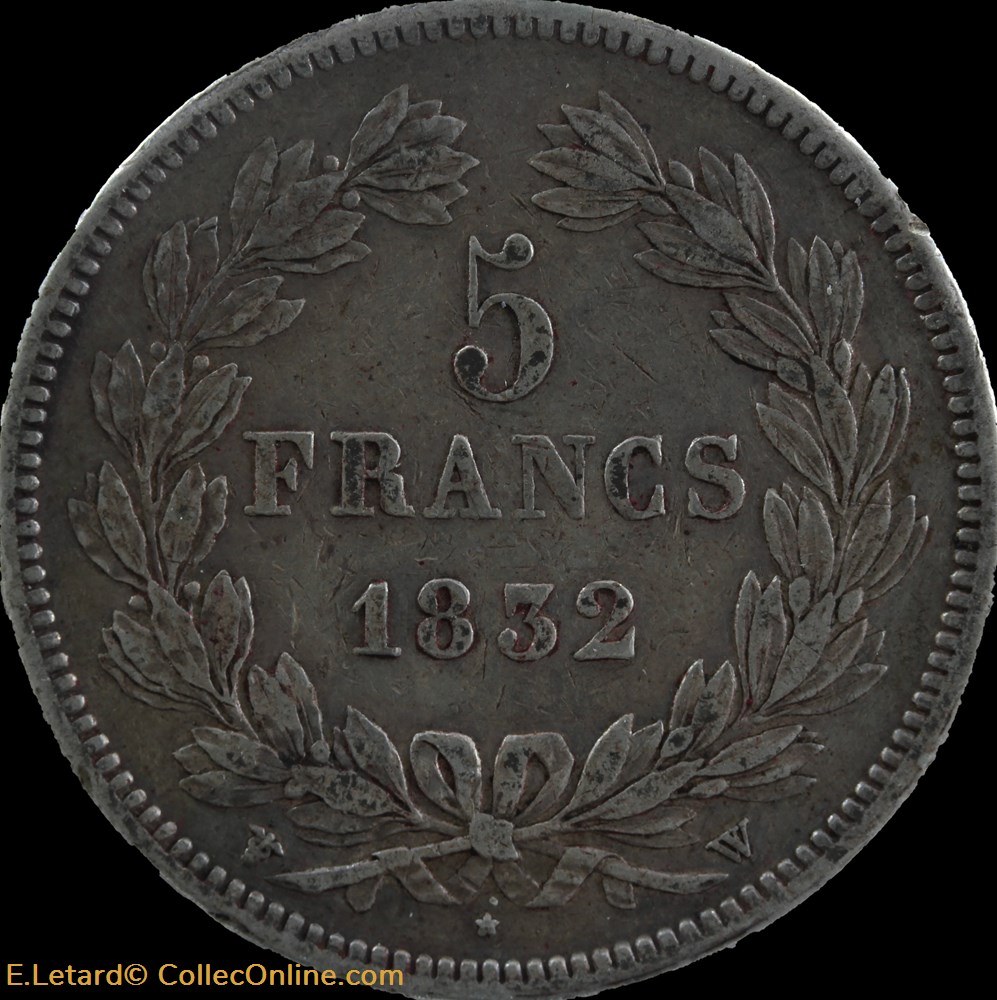 Louis-Philippe 1er - 5 Francs Domard Type 2 - 1832 W monnaies monde france louis philippe 1er 5 francs domard type 2 1832 w