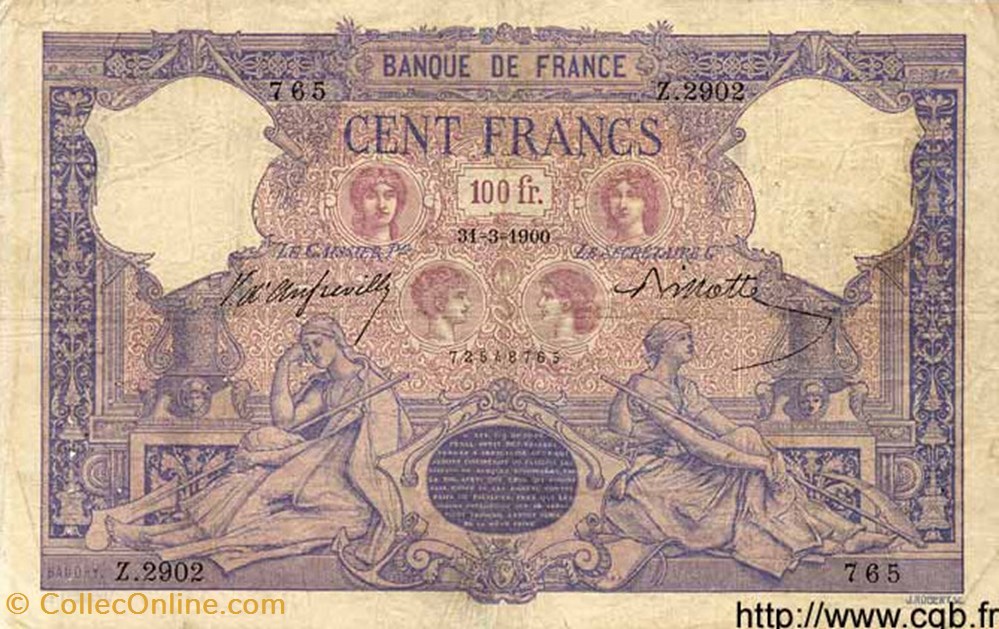 100 Francs Bleu et rose billets 100 francs bleu et rose
