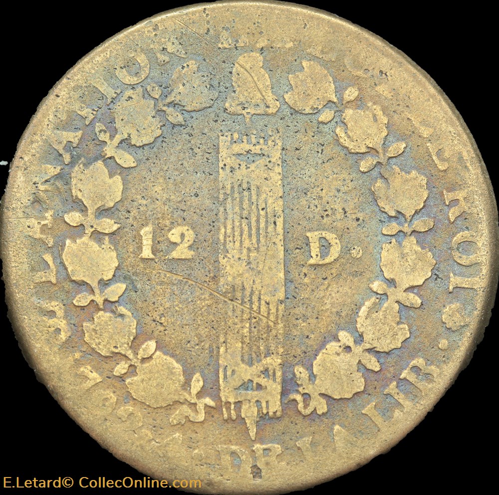 Constitution - 12 Deniers François 1792 Toulouse monnaies monde france constitution 12 deniers francois 1792 toulouse