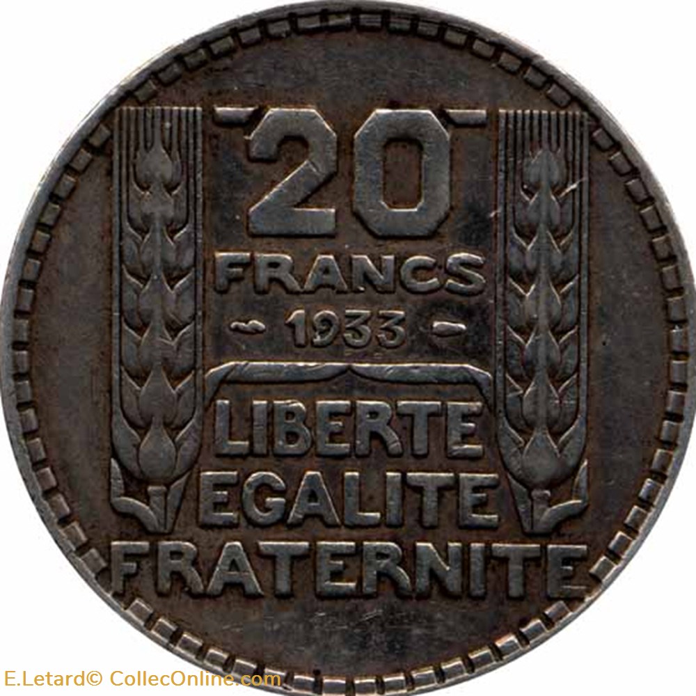 20 Francs Turin Argent - 1933 monnaie france moderne 20 francs turin argent 1933