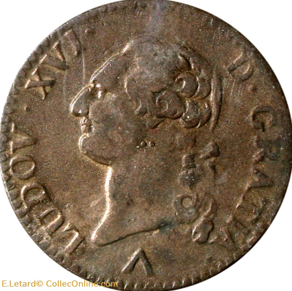 Sol à l'Ecu 1782 W monnaies europe medievale france royales sol a ecu 1782 w