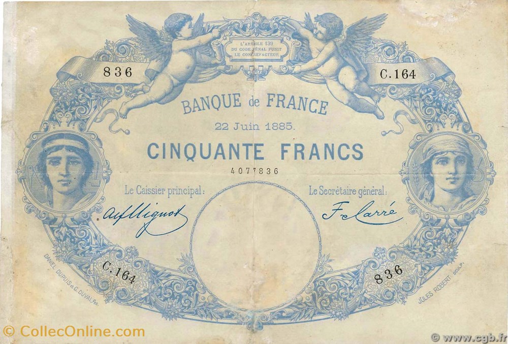 50 Francs type 1884 - Indices noirs billets 50 francs type 1884 indices noirs
