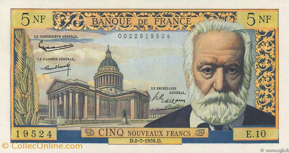 billets 5 nouveaux francs victor hugo