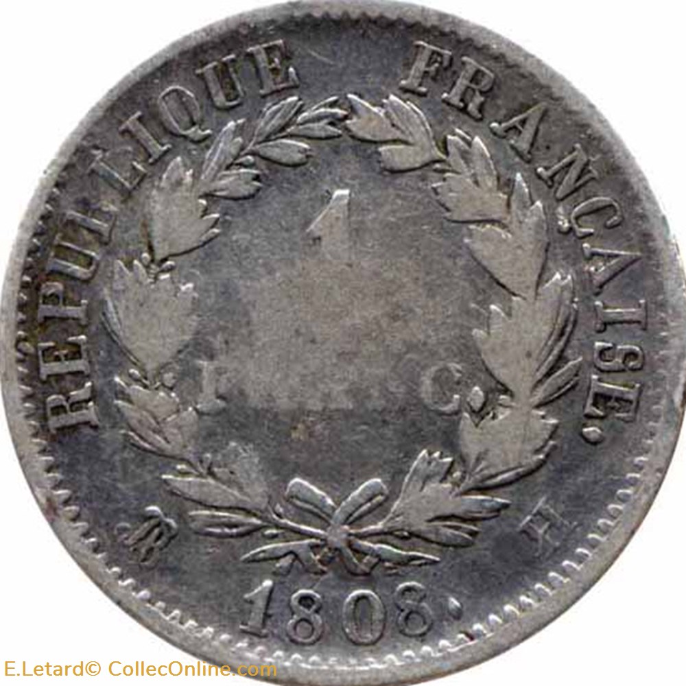monnaie france moderne 1 franc lauree republique 1808 h