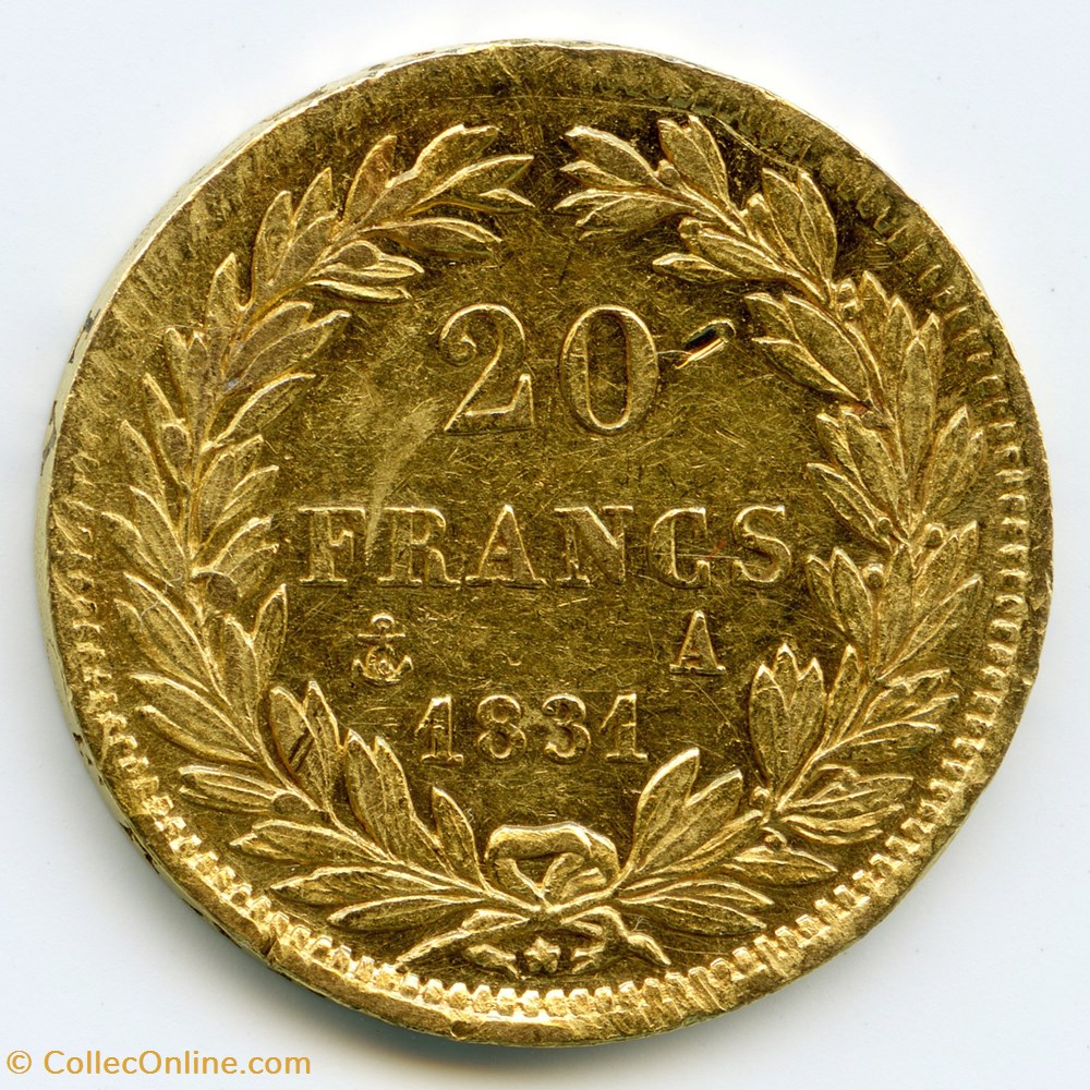 Louis-Philippe - 20 Francs - Tiolier, tranche en creux monnaies monde france louis philippe 20 francs tiolier tranche en creux