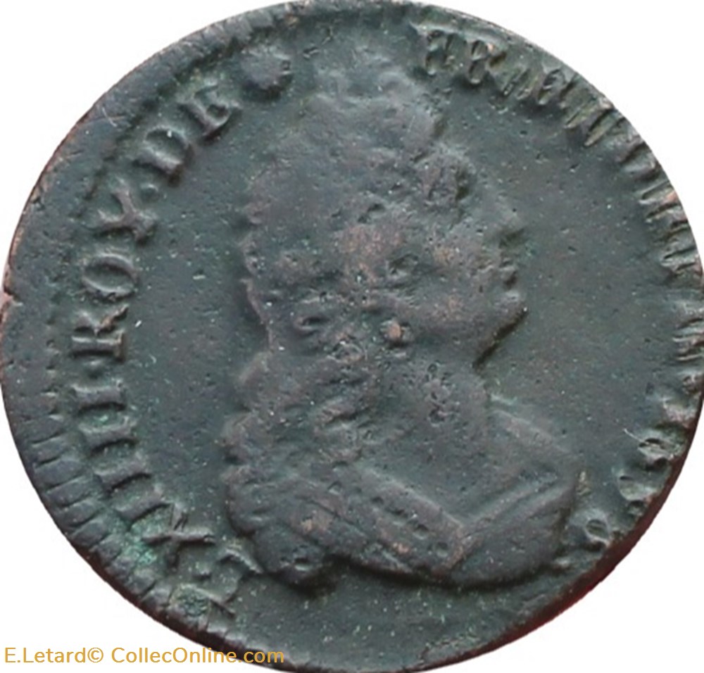Liard Type 3 au buste agé 1696 G monnaies europe medievale france royales liard type 3 au buste age 1696 g