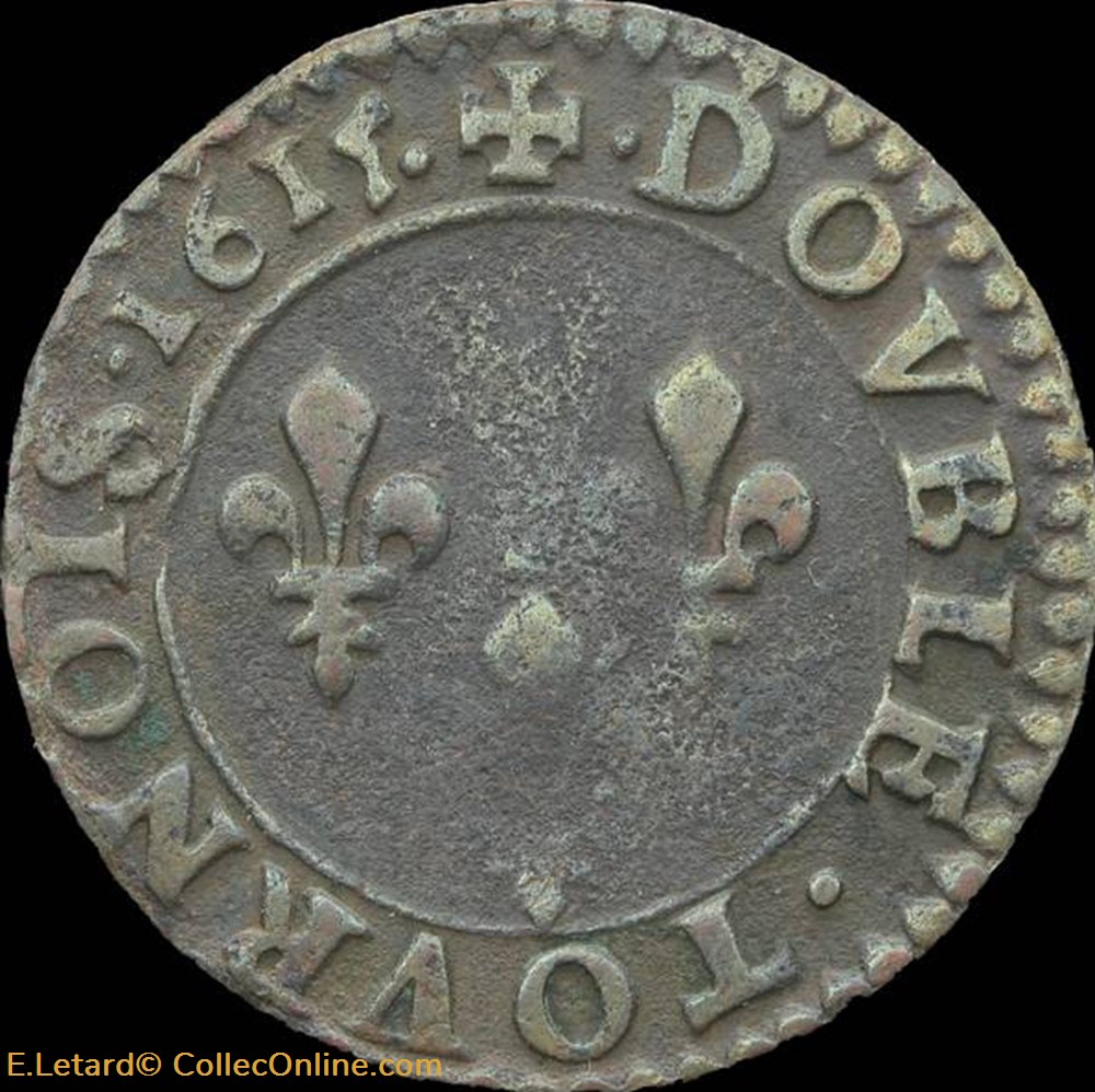 monnaies europe medievale france royales louis xiii double tournois amiens type 2 1615 cgkl 264