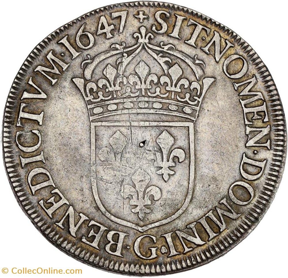 Ecu à la mèche longue - 1647 G monnaies europe medievale france royales ecu a la meche longue 1647 g