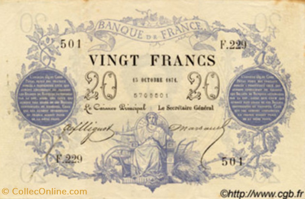 20 Francs Type 1871 billets 20 francs type 1871