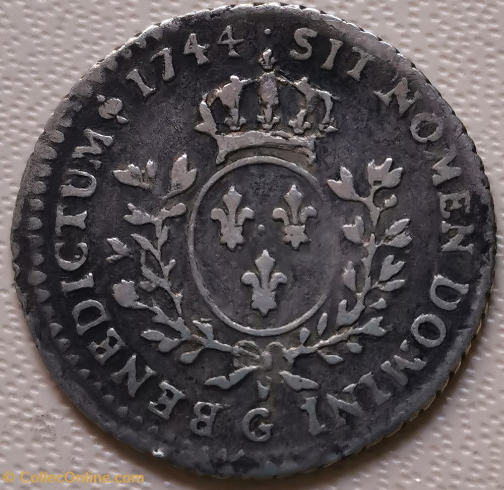 Vingtième d'écu au bandeau 1744 G monnaies europe medievale france royales vingtieme ecu au bandeau 1744 g