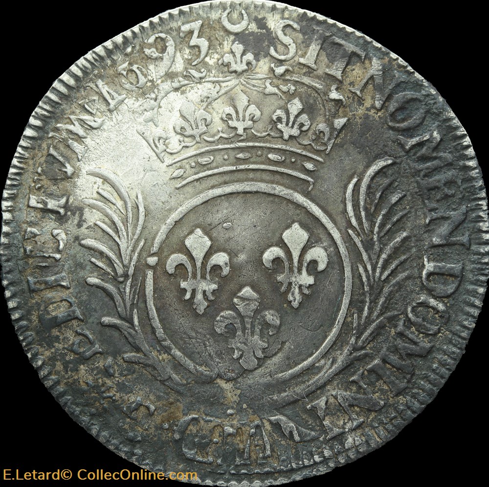 Demi écu aux palmes 1693 Paris monnaies europe medievale france royales demi ecu aux palmes 1693 paris
