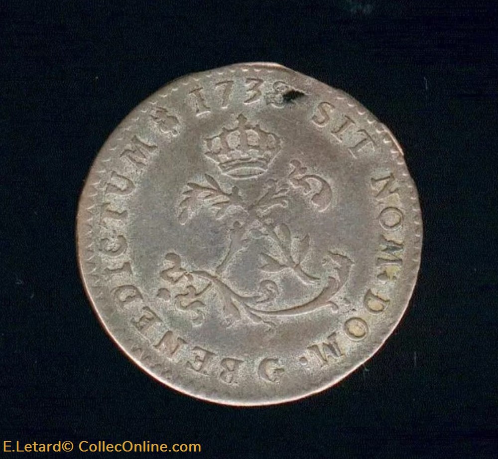 Double sol de billon 1738 G monnaies europe medievale a france royales double sol de billon 1738 g