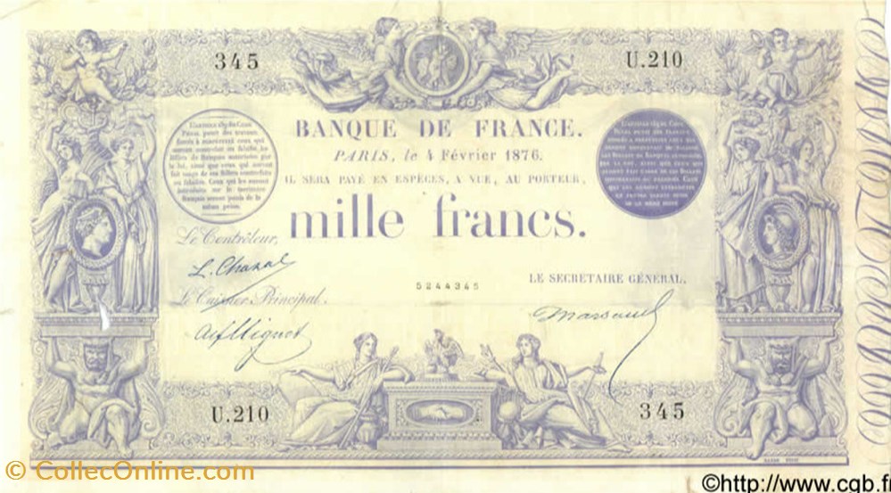 1000 Francs type 1862 - Indices noirs billets 1000 francs type 1862 indices noirs