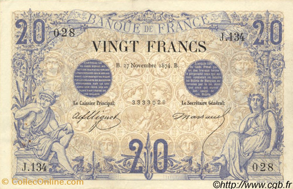 20 Francs Noir billets 20 francs noir