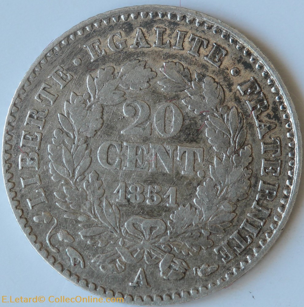 20 Centimes Cérès - 1851 A monnaies monde france 20 centimes ceres 1851 a