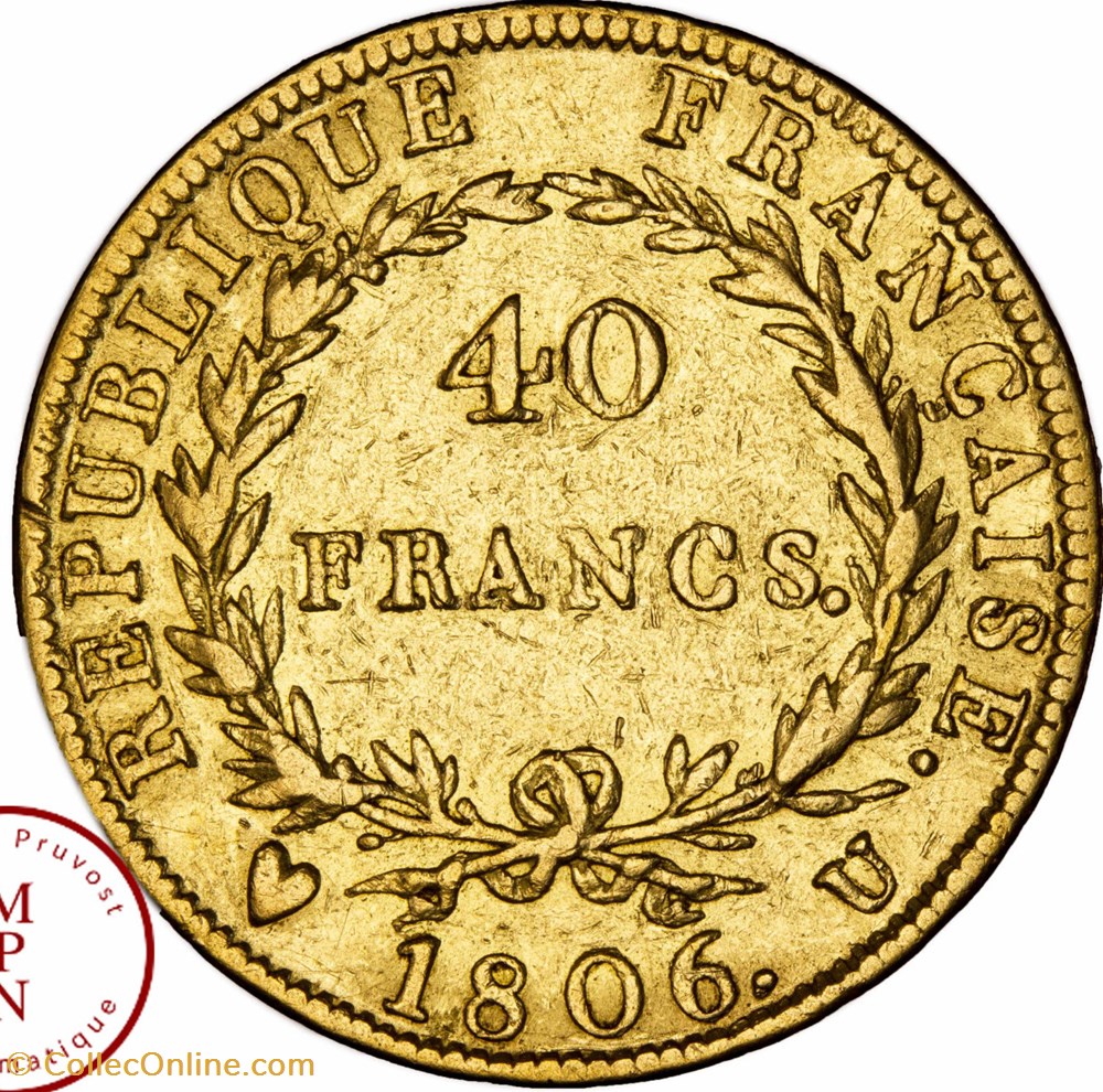 Napoléon Ier - 40 Francs - Tête nue, calendrier grégorien monnaies monde france napoleon ier 40 francs tete nue calendrier gregorien