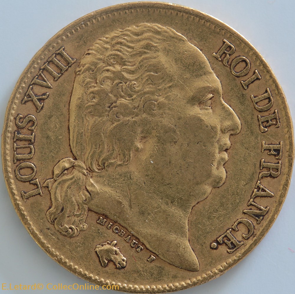 Louis XVIII - 20 Francs Buste Nu - 1817 A monnaies monde france louis xviii 20 francs buste nu 1817 a