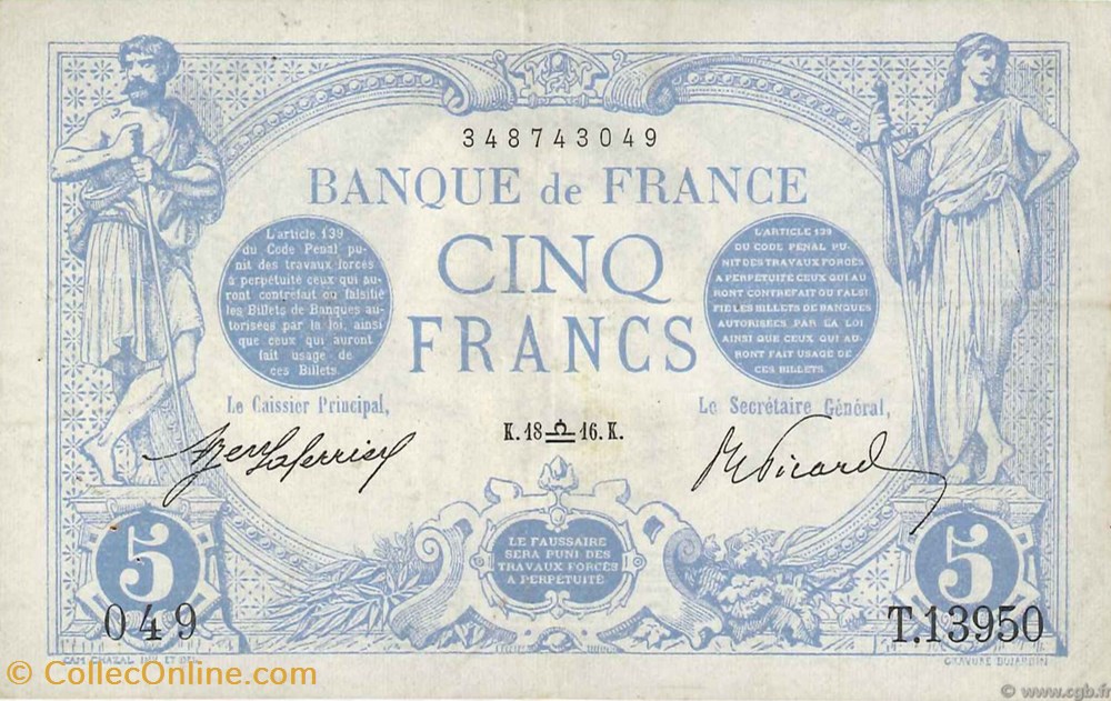 5 Francs Bleu billets 5 francs bleu