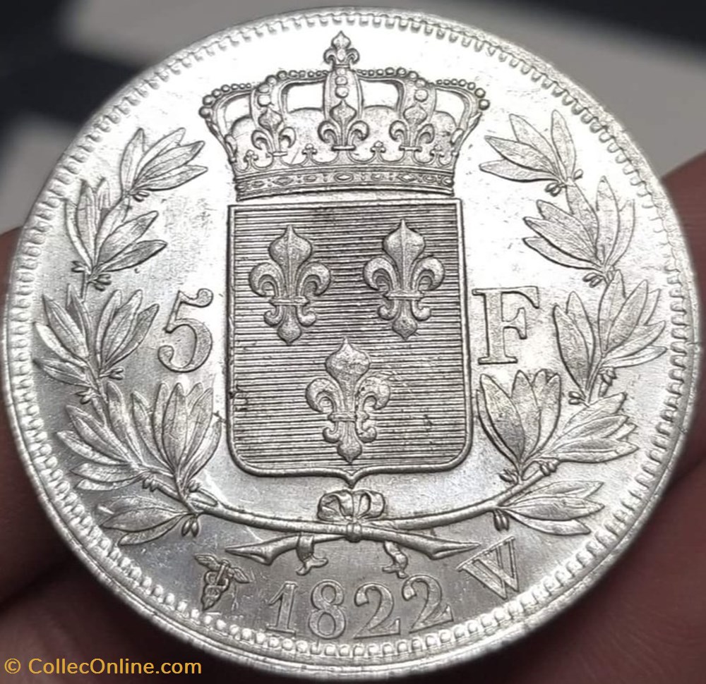 5 francs - 1822 W monnaies monde france 5 francs 1822 w
