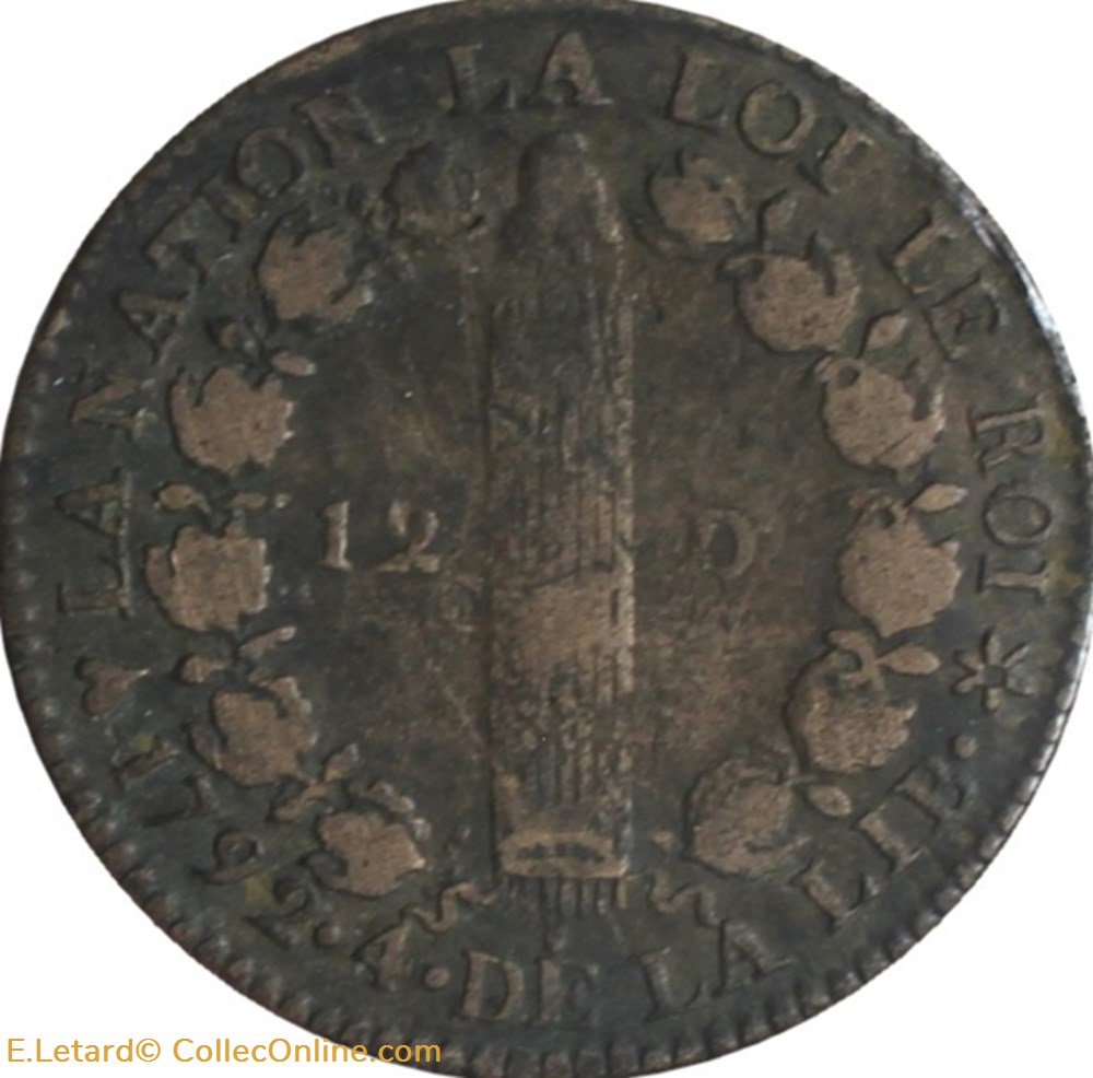 Constitution - 12 Deniers Français 1792 Strasbourg monnaies monde france constitution 12 deniers francais 1792 strasbourg