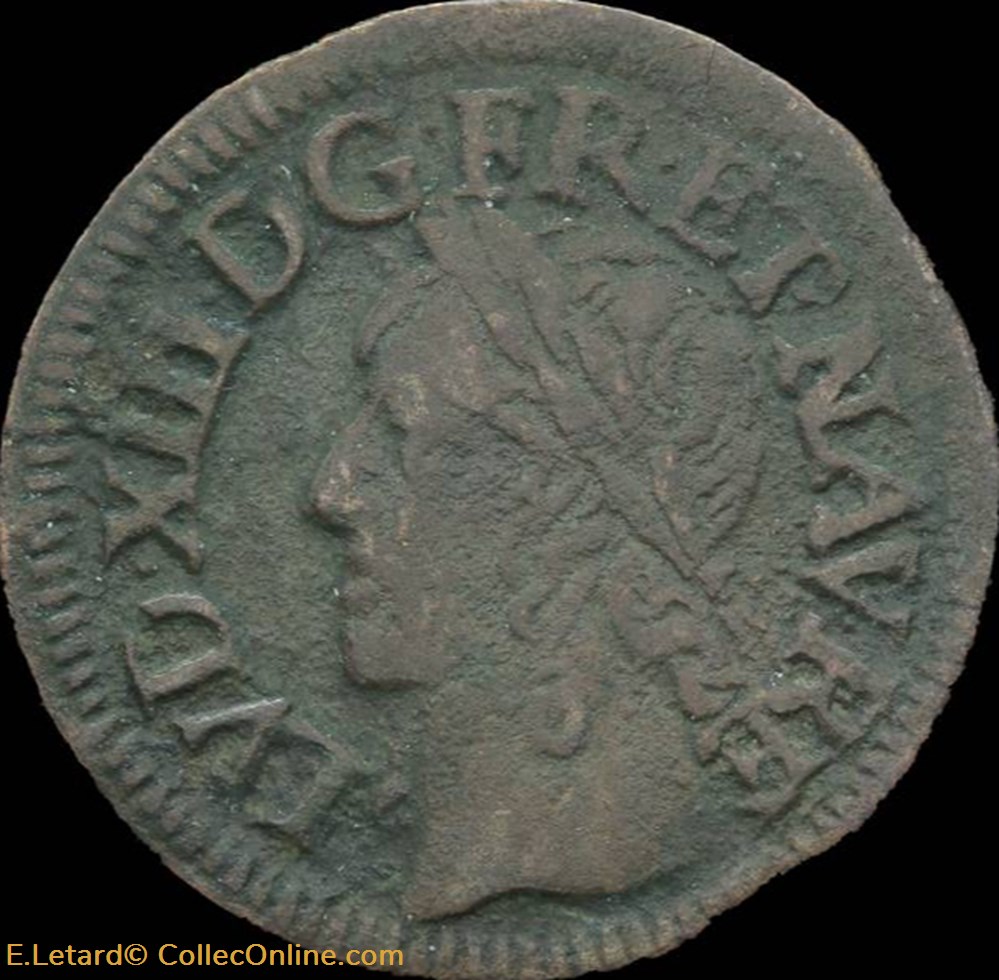 Louis XIII - Double Tournois de La Rochelle Type de Warin 1642 - CGKL.516 - Légende Latine monnaies europe medievale france royales louis xiii double tournois de la rochelle type de warin 1642 cgkl 516 legende latine