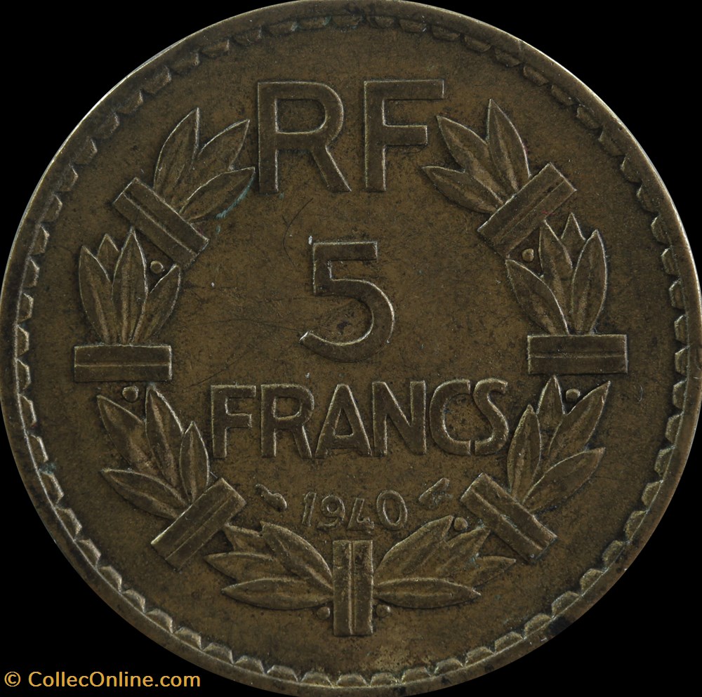 monnaies monde france cinq francs lavrillier bronze alu